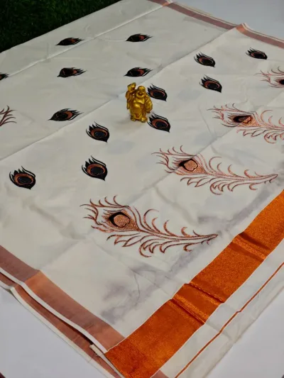 Soft Printed Cotton Saree – Off White & Lavender